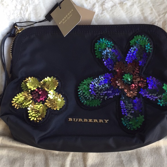 Burberry Sequins Metallic Flowers Large Pouch New - Picture 1 of 5